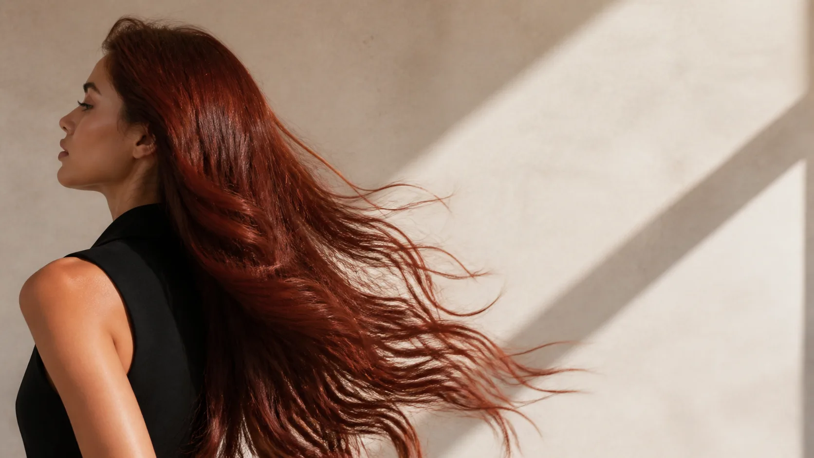 Dimensional auburn hair colour with a glossy salon finish
